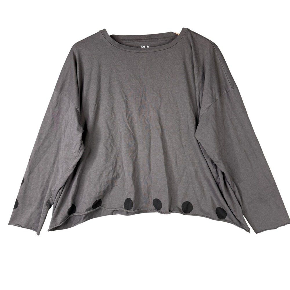 Planet by Lauren G Gray Pima Cotton Polka Dot Trim Boxy Tee OSFA Peru